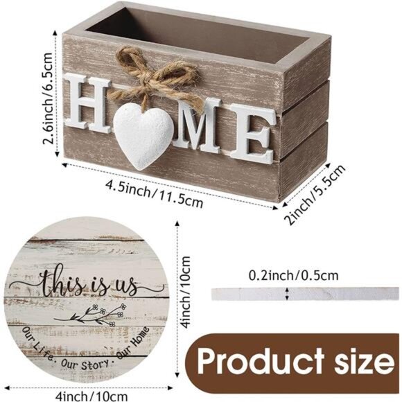 Wood Heart Coasters Set of 6 with Holder Farmhouse Drink Table Protection Gift - Picture 3 of 7